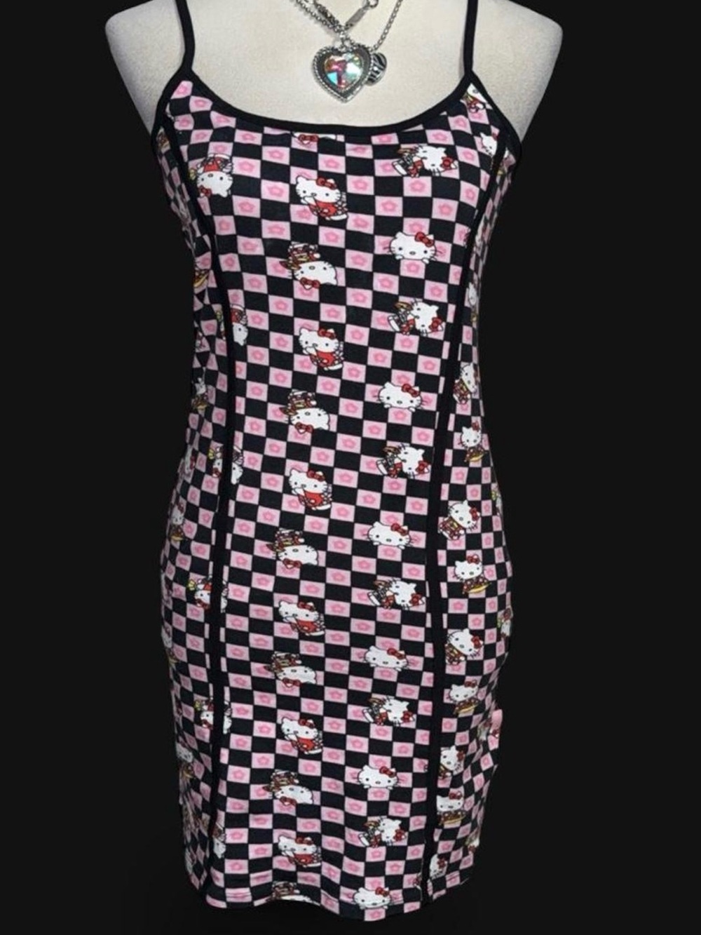 Sanrio Pink & Black Check Hello Kitty Spaghetti Strap Mini Dress